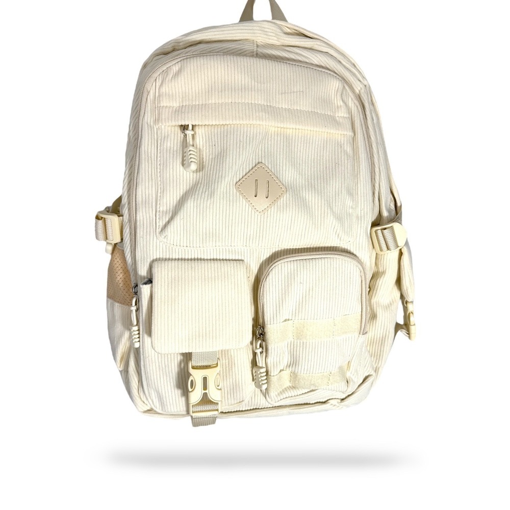 Corduroy Backpack Cream Casual Everyday School Travel Bag Laptop Sleeve‎ NWT